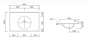 人工大理石洗面器一体カウンターBHS-106A-1寸法図