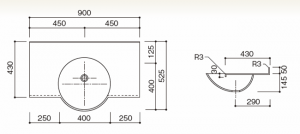 人工大理石洗面器一体カウンターBHS-106B-1寸法図