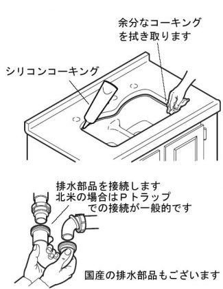 現場でのアンダーシンク取付方法③シンクとカウンターのコーキング処理