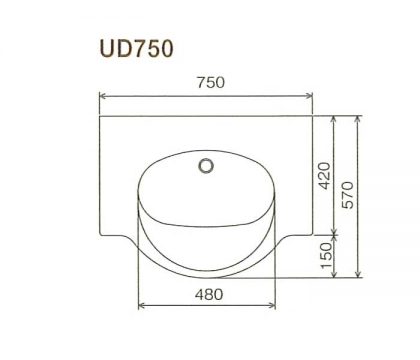 BMC洗面一体カウンターUD750寸法図