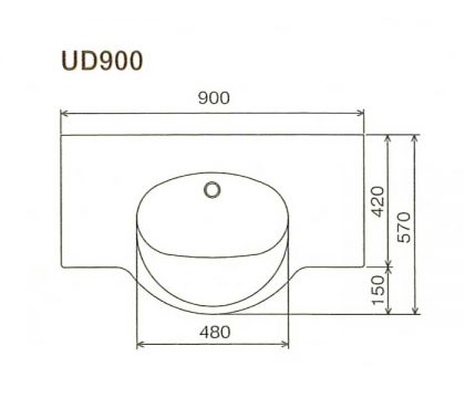BMC洗面一体カウンターUD900寸法図