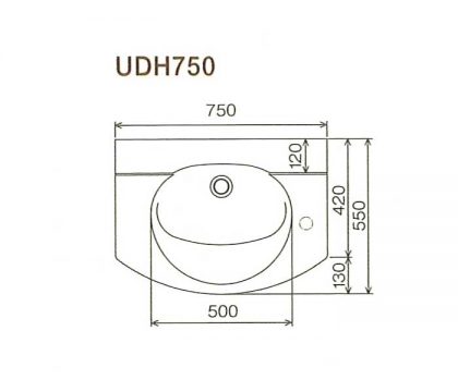 BMC洗面一体カウンターUDH750寸法図