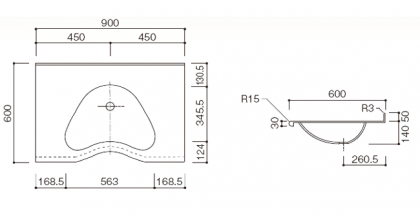 人工大理石洗面カウンターBHS-104A寸法図