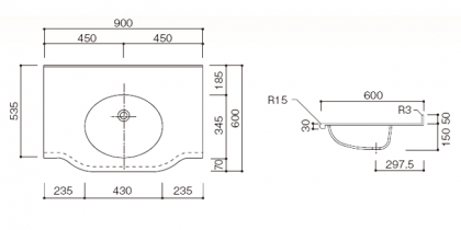 人工大理石洗面カウンターBHS-105B寸法図