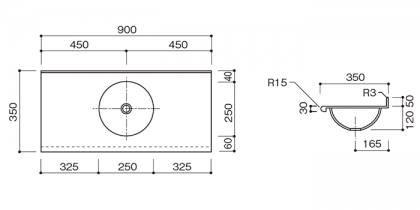 人工大理石洗面カウンターBHS-107A寸法図