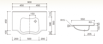 洗面カウンターBHS-410寸法図