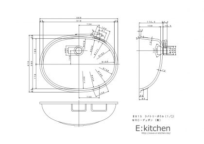 コーリアン洗面ボウル815寸法図