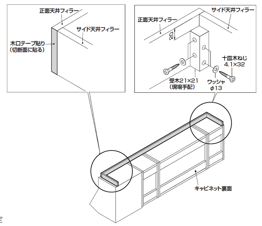 天井フィラーの取り付け　片側開放／両側開放の場合