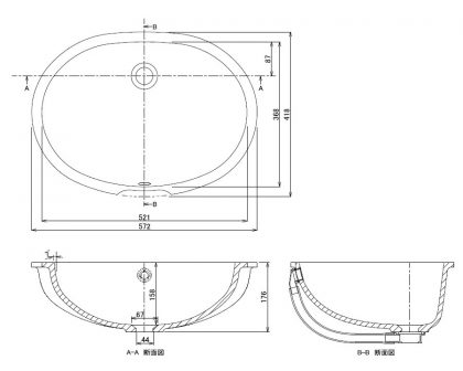 コーリアン洗面ボウル815Y寸法図