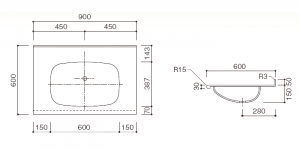 人工大理石洗面器一体カウンターBHS-101A-1EK寸法図