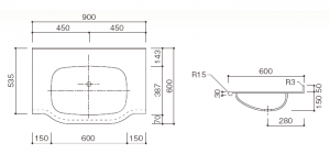 人工大理石洗面器一体カウンターBHS-101B-1EK寸法図