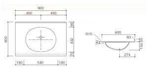 人工大理石洗面器一体カウンターBHS-102A-1EK寸法図
