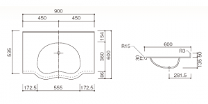 人工大理石洗面器一体カウンターBHS-103C-1_900寸法図