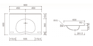 人工大理石洗面器一体カウンターBHS-103D-1EK寸法図