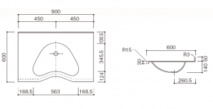 人工大理石洗面器一体カウンターBHS-104A-1EK寸法図