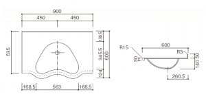 人工大理石洗面器一体カウンター　BHS-104B-1EK寸法図