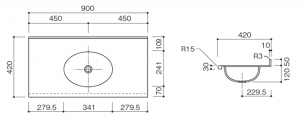 人工大理石洗面器一体カウンタs-BHS-210寸法図