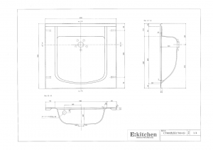 洗面器一体カウンターCT600寸法図