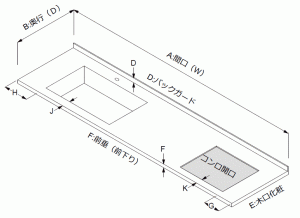 ワークトップI-型寸法図