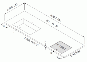 ワークトップワイドI-型寸法図